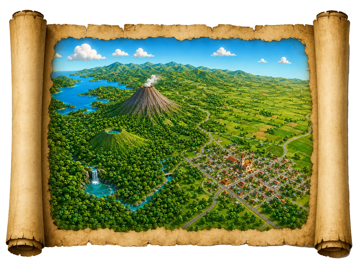 Mapa ilustrado de la región del Volcán Arenal y La Fortuna, Costa Rica