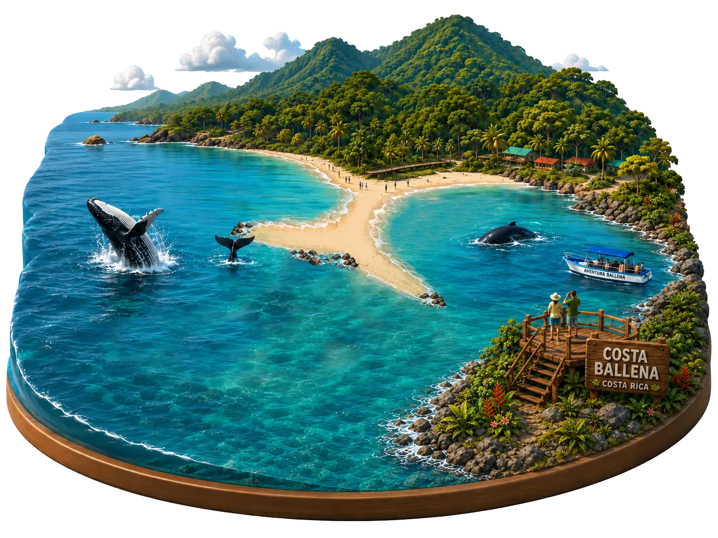 3D illustration of Costa Ballena and its Whale Tail coastline, Costa Rica