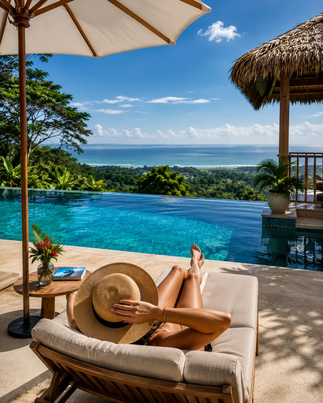 Infinity pool with ocean and rainforest views in Costa Ballena