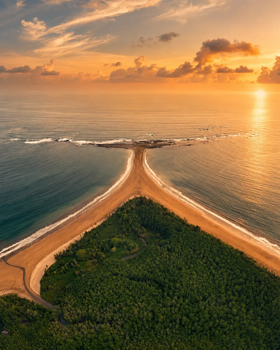 Aerial view of the Whale Tail sandbar at Playa Uvita