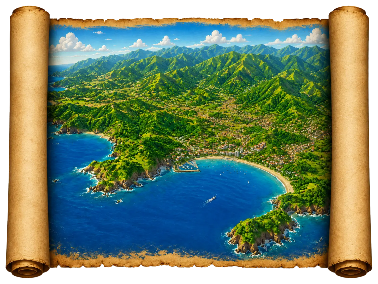 Illustrated map of Herradura beach and marina, Costa Rica