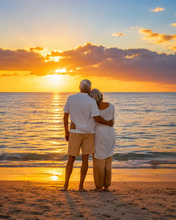 Couple watching the sunset on a Manuel Antonio beach