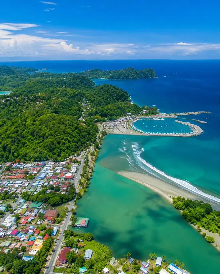 Aerial view of Quepos town and the marina