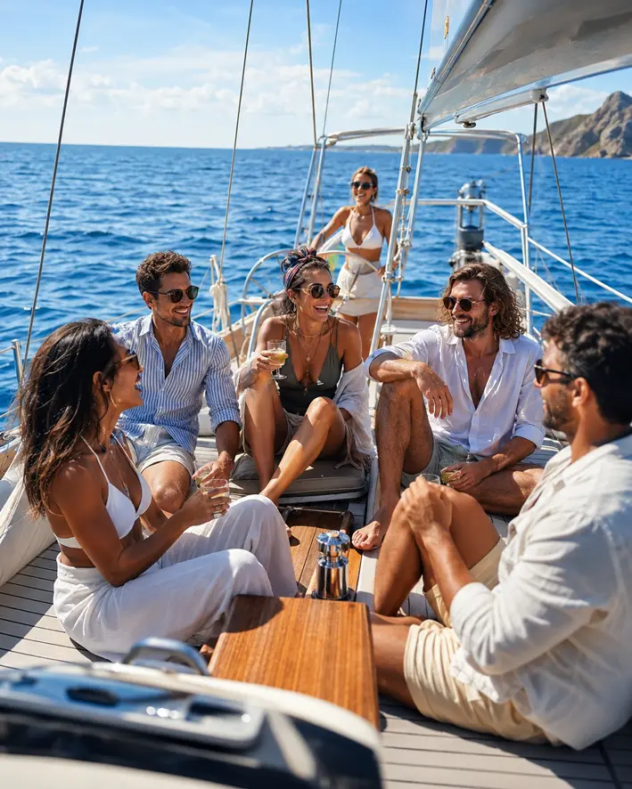Grupo disfrutando un tour en catamarán frente a Playas del Coco