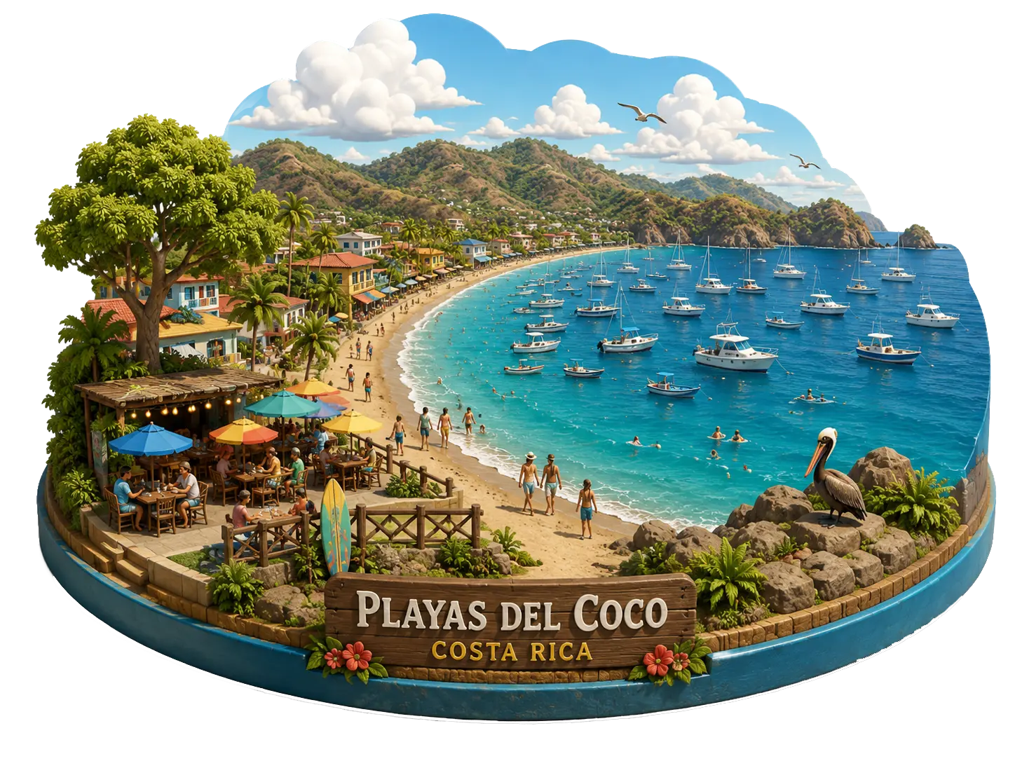Ilustración 3D de la bahía de Playas del Coco, Costa Rica