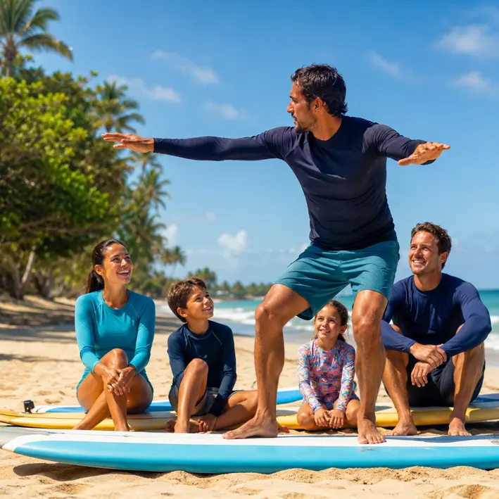 Clase de surf en familia en la playa de Tamarindo